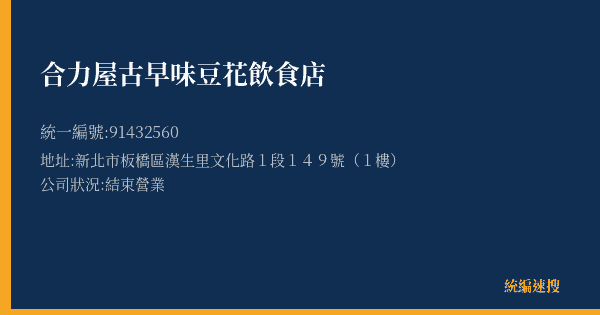 合力屋古早味豆花飲食店的照片-統編 91432560(新北市) 公司登記資料與營業項目詳細圖表