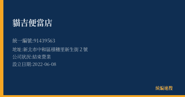 貓吉便當店的照片-統編 91439563(新北市) 公司登記資料與營業項目詳細圖表