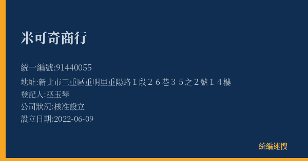 米可奇商行的照片-統編 91440055(新北市) 公司登記資料與營業項目詳細圖表