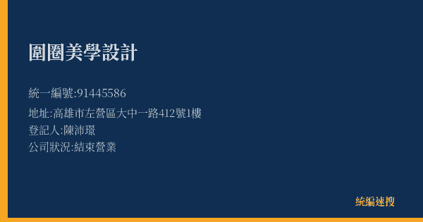 圍圈美學設計的照片-統編 91445586(高雄市) 公司登記資料與營業項目詳細圖表
