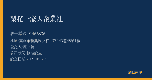 梨花一家人企業社的照片-統編 91466836(高雄市) 公司登記資料與營業項目詳細圖表