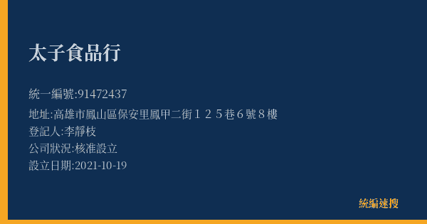 太子食品行的照片-統編 91472437(高雄市) 公司登記資料與營業項目詳細圖表