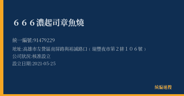 666濃起司章魚燒的照片-統編 91479229(高雄市) 公司登記資料與營業項目詳細圖表