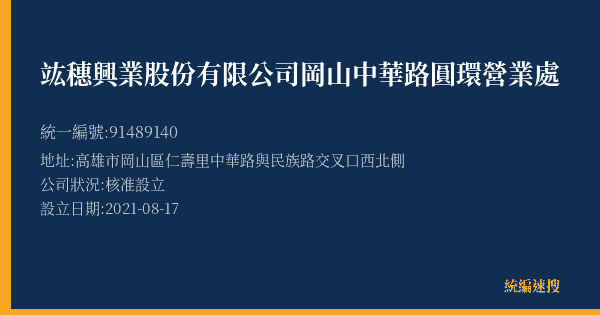 竑穗興業股份有限公司岡山中華路圓環營業處的照片-統編 91489140(高雄市) 公司登記資料與營業項目詳細圖表