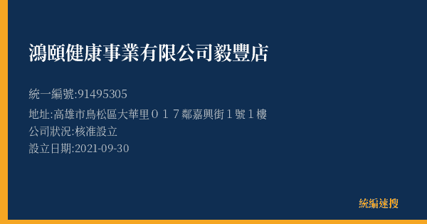 鴻頤健康事業有限公司毅豐店的照片-統編 91495305(高雄市) 公司登記資料與營業項目詳細圖表