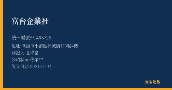 富台企業社的照片-統編 91498725(高雄市) 公司登記資料與營業項目詳細圖表