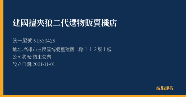 建國擅夾狼二代選物販賣機店的照片-統編 91533429(高雄市) 公司登記資料與營業項目詳細圖表