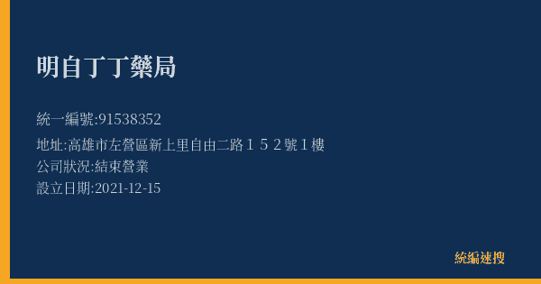 明自丁丁藥局的照片-統編 91538352(高雄市) 公司登記資料與營業項目詳細圖表