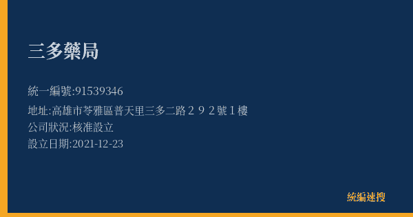三多藥局的照片-統編 91539346(高雄市) 公司登記資料與營業項目詳細圖表