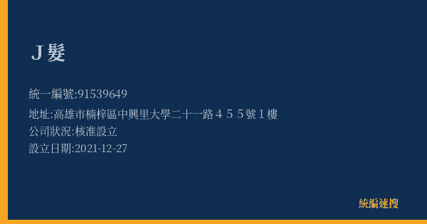 J髮的照片-統編 91539649(高雄市) 公司登記資料與營業項目詳細圖表