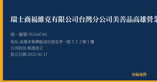 瑞士商福維克有限公司台灣分公司美善品高雄營業處的照片-統編 91544740(高雄市) 公司登記資料與營業項目詳細圖表