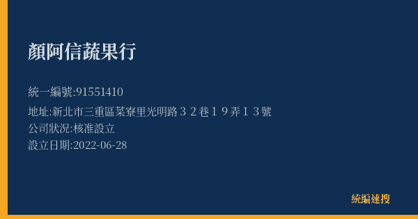 顏阿信蔬果行的照片-統編 91551410(新北市) 公司登記資料與營業項目詳細圖表