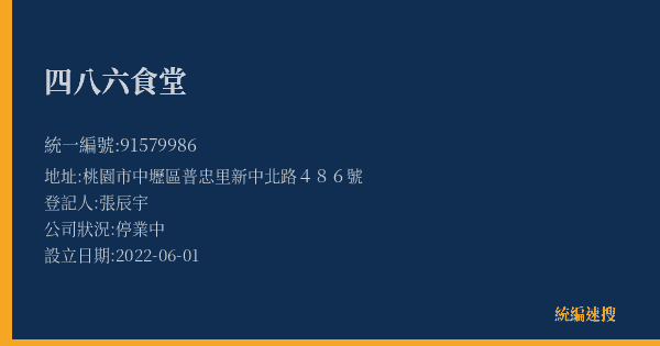 四八六食堂的照片-統編 91579986(桃園市) 公司登記資料與營業項目詳細圖表