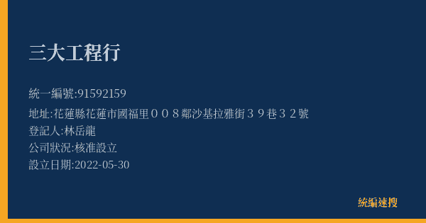 三大工程行的照片-統編 91592159(花蓮縣) 公司登記資料與營業項目詳細圖表