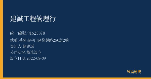 建誠工程管理行的照片-統編 91625378(基隆市) 公司登記資料與營業項目詳細圖表