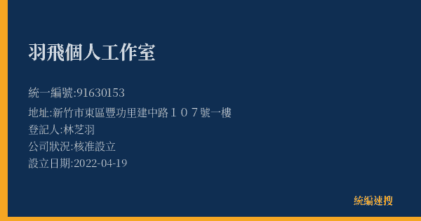 羽飛個人工作室的照片-統編 91630153(新竹市) 公司登記資料與營業項目詳細圖表