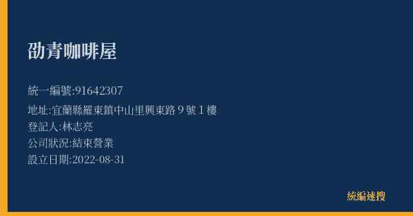 劭青咖啡屋的照片-統編 91642307(宜蘭縣) 公司登記資料與營業項目詳細圖表