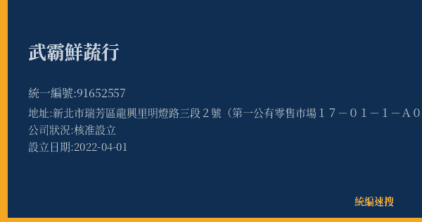 武霸鮮蔬行的照片-統編 91652557(新北市) 公司登記資料與營業項目詳細圖表