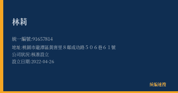 林莉的照片-統編 91657814(桃園市) 公司登記資料與營業項目詳細圖表