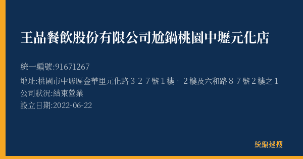 王品餐飲股份有限公司尬鍋桃園中壢元化店的照片-統編 91671267(桃園市) 公司登記資料與營業項目詳細圖表