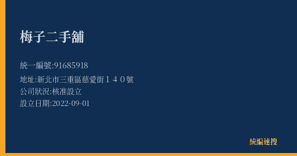 梅子二手舖的照片-統編 91685918(新北市) 公司登記資料與營業項目詳細圖表
