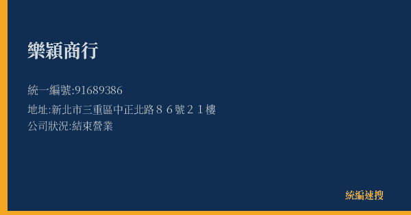 樂穎商行的照片-統編 91689386(新北市) 公司登記資料與營業項目詳細圖表