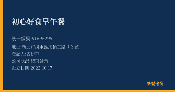 初心好食早午餐的照片-統編 91695296(新北市) 公司登記資料與營業項目詳細圖表