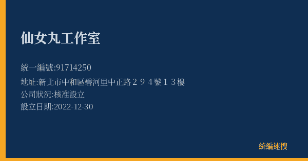 仙女丸工作室的照片-統編 91714250(新北市) 公司登記資料與營業項目詳細圖表