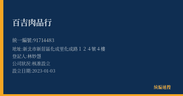 百吉肉品行的照片-統編 91714483(新北市) 公司登記資料與營業項目詳細圖表