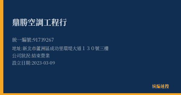 鼎勝空調工程行的照片-統編 91739267(新北市) 公司登記資料與營業項目詳細圖表