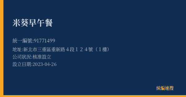 米葵早午餐的照片-統編 91771499(新北市) 公司登記資料與營業項目詳細圖表
