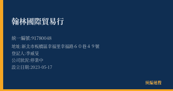 翰林國際貿易行的照片-統編 91780048(新北市) 公司登記資料與營業項目詳細圖表