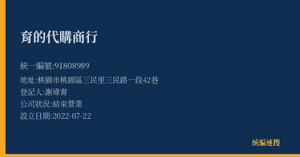育的代購商行的照片-統編 91808989(桃園市) 公司登記資料與營業項目詳細圖表