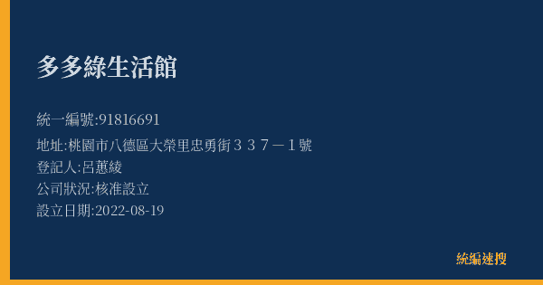 多多綠生活館的照片-統編 91816691(桃園市) 公司登記資料與營業項目詳細圖表