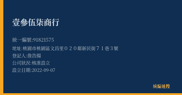 壹參伍柒商行的照片-統編 91821575(桃園市) 公司登記資料與營業項目詳細圖表