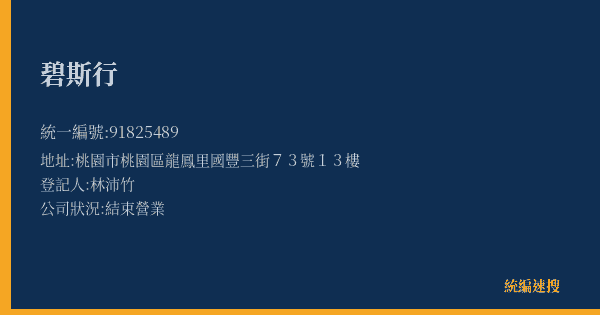 碧斯行的照片-統編 91825489(桃園市) 公司登記資料與營業項目詳細圖表