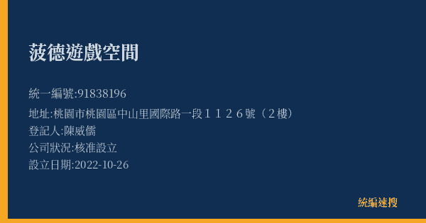 菠德遊戲空間的照片-統編 91838196(桃園市) 公司登記資料與營業項目詳細圖表