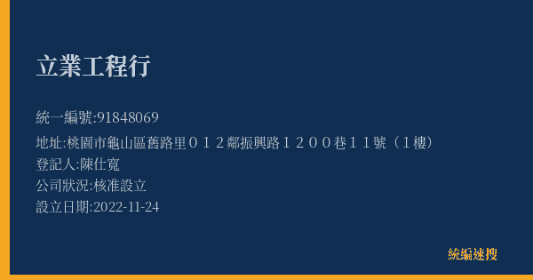 立業工程行的照片-統編 91848069(桃園市) 公司登記資料與營業項目詳細圖表