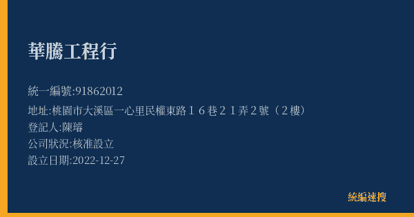 華騰工程行的照片-統編 91862012(桃園市) 公司登記資料與營業項目詳細圖表