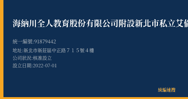 海納川全人教育股份有限公司附設新北市私立艾倫戴爾兒童課後照顧服務中心的照片-統編 91879442(新北市) 公司登記資料與營業項目詳細圖表
