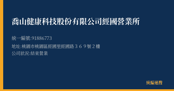 喬山健康科技股份有限公司經國營業所的照片-統編 91886773(桃園市) 公司登記資料與營業項目詳細圖表