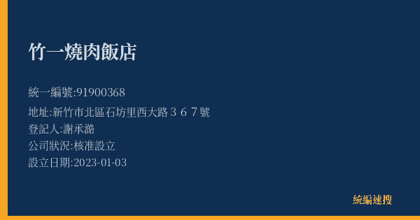 竹一燒肉飯店的照片-統編 91900368(新竹市) 公司登記資料與營業項目詳細圖表
