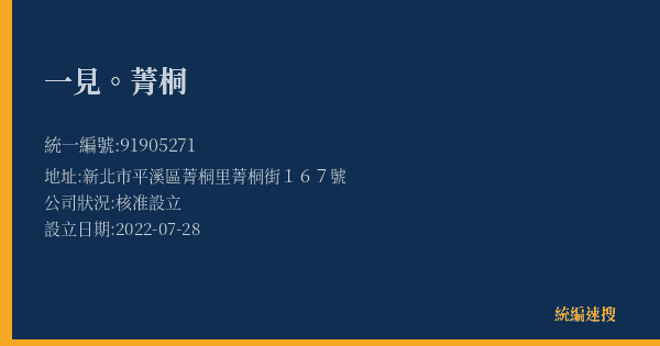 一見。菁桐的照片-統編 91905271(新北市) 公司登記資料與營業項目詳細圖表