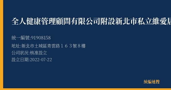 全人健康管理顧問有限公司附設新北市私立維愛居家長照機構的照片-統編 91908158(新北市) 公司登記資料與營業項目詳細圖表