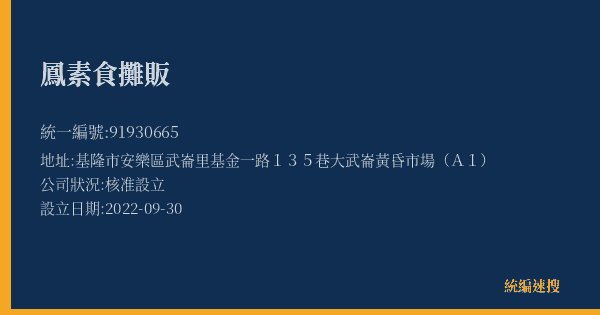 鳳素食攤販的照片-統編 91930665(基隆市) 公司登記資料與營業項目詳細圖表