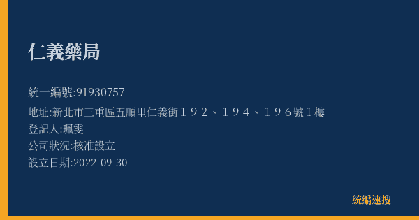 仁義藥局的照片-統編 91930757(新北市) 公司登記資料與營業項目詳細圖表