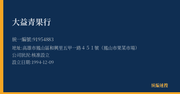 大益青果行的照片-統編 91954883(高雄市) 公司登記資料與營業項目詳細圖表