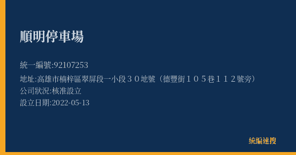 順明停車場的照片-統編 92107253(高雄市) 公司登記資料與營業項目詳細圖表