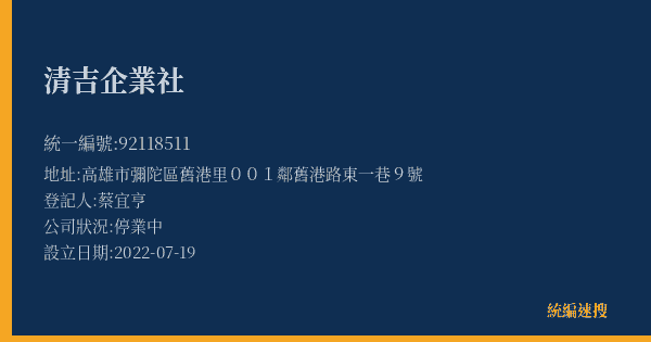 清吉企業社的照片-統編 92118511(高雄市) 公司登記資料與營業項目詳細圖表