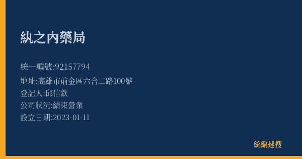 紈之內藥局的照片-統編 92157794(高雄市) 公司登記資料與營業項目詳細圖表